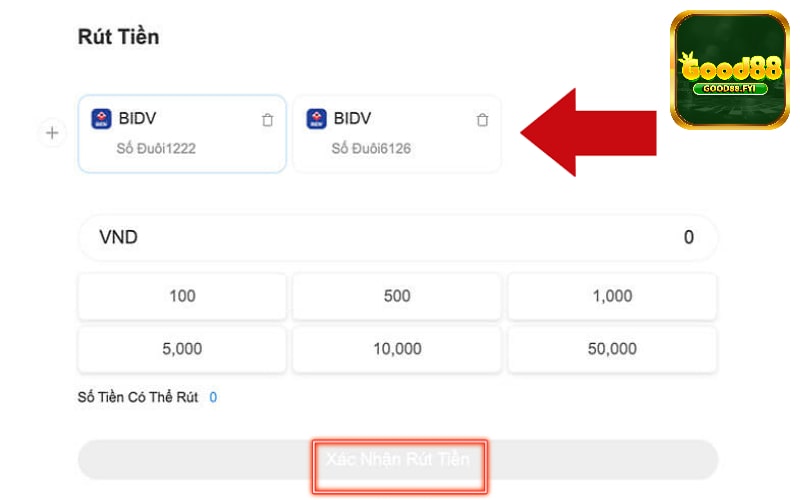 Rút tiền Good88 qua tài khoản ngân hàng
